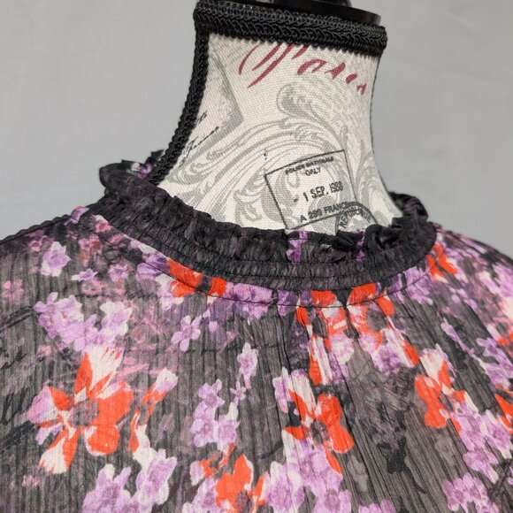 Simply Vera Vera Wang Black Floral Sheer Blouse Ruffle Mock‎ Neck Women's XL - Picture 3 of 8